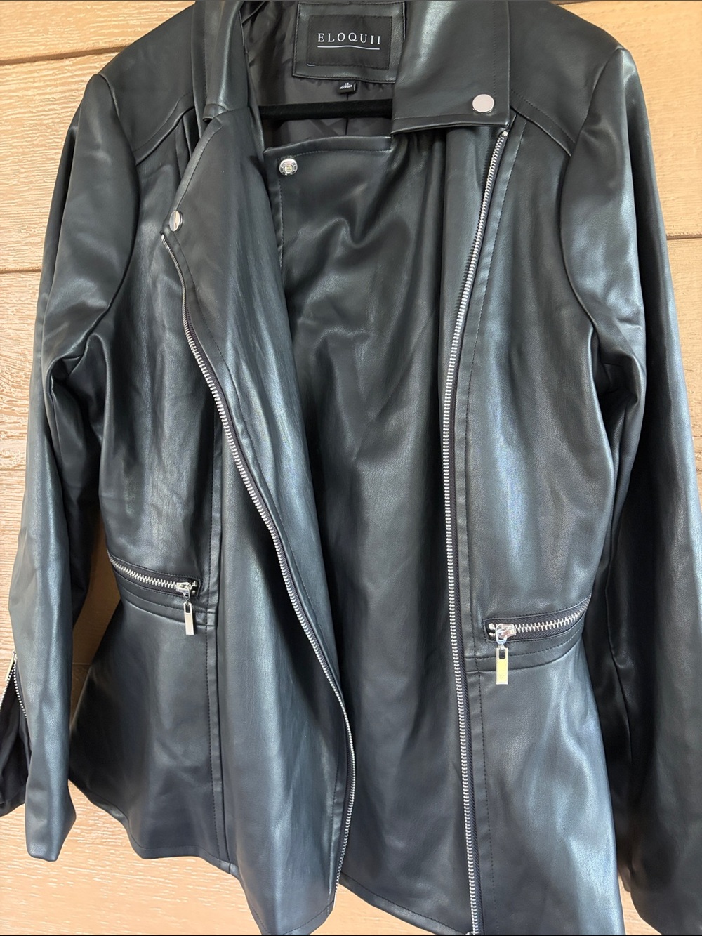 Eloquii Classic Black Leather Asymmetrical Moto Jacket -Sz 16 - Picture 5 of 10